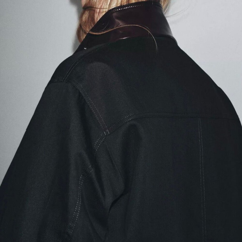 ZARA ZW Collection Contrast Collar Jacket – Black/Brown | EU Chic | New (No Tags - Picture 5 of 7